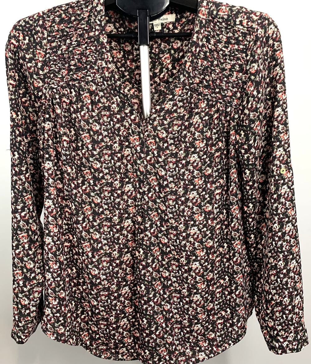 Black Rainn Long Sleeve V-Neck Women's Black & Pink Blouse Small